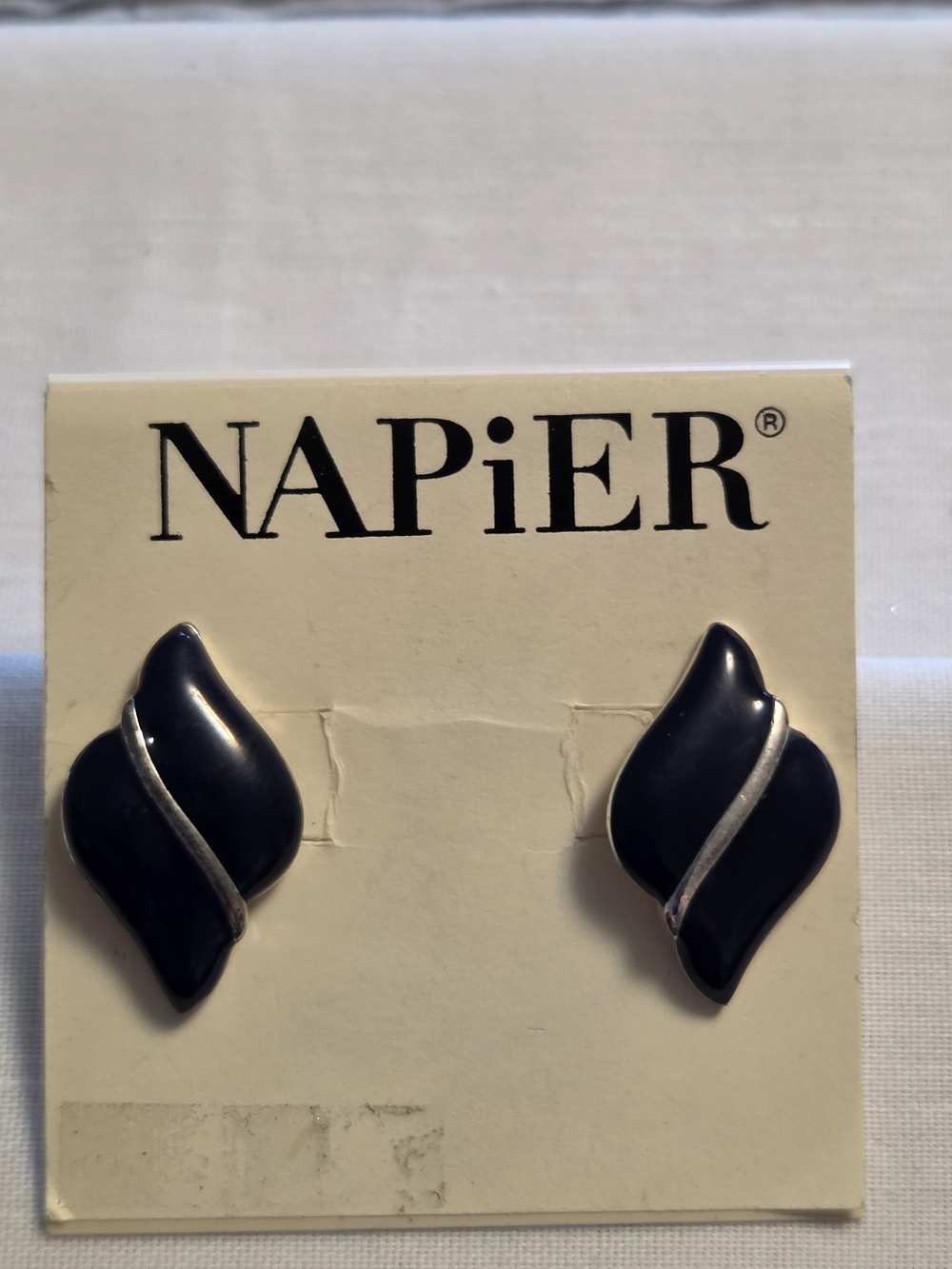 Napier Navy Leaf-Shaped Silver-Tone Accent Post Stud Earrings